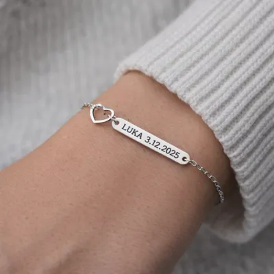 Personalizirana zapestnica po meri, srce in gravura po vaši želji